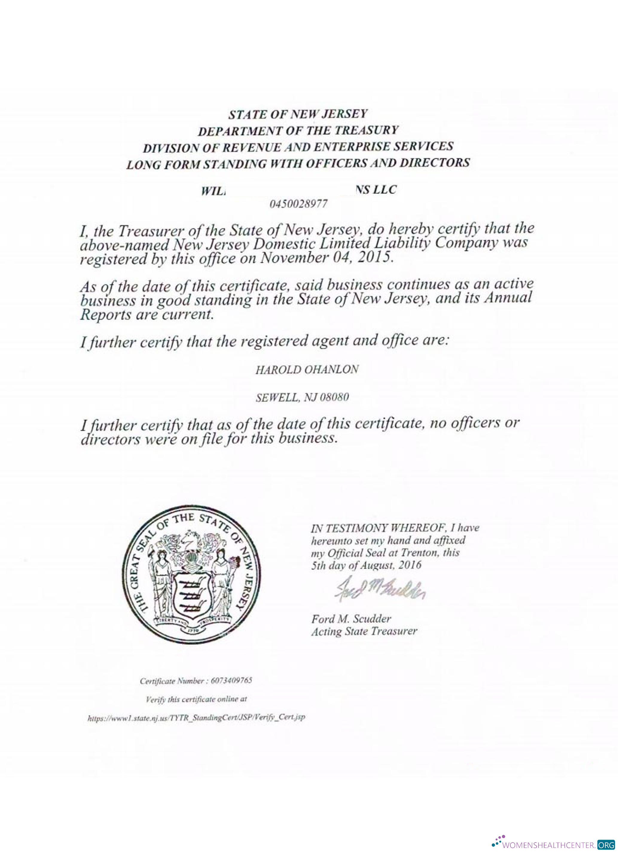 Download USA New Jersey certificate of good standing Photoshop template